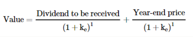 <p>&nbsp;If our holding period is just one year, the value that we will place on the stock today is the present value of the dividends that we will receive over the year plus the present value of the price that we expect to sell the stock for at the end of the holding period.</p>