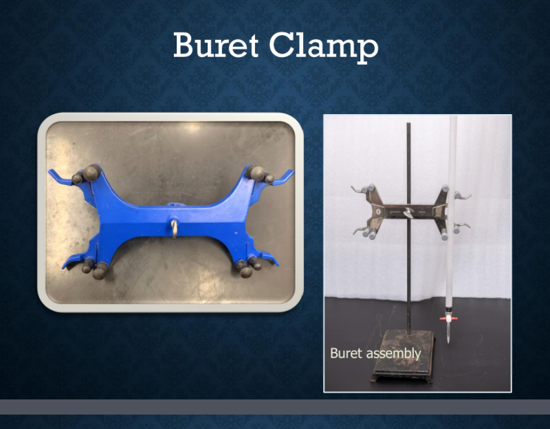 <p>The complete assembly including the buret and the clamp.</p>