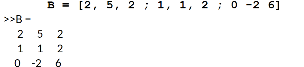 <p>Enclosed in square bracket [ ]</p><p>Commas separate columns</p><p>Semicolons indicate a new row</p>