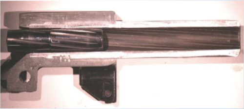 <p>This is a rifling method in which a rifling button is forced down a drilled-out barrel blank. The button simultaneously expands the barrel to its final diameter and embosses the lands and grooves on the interior.</p>