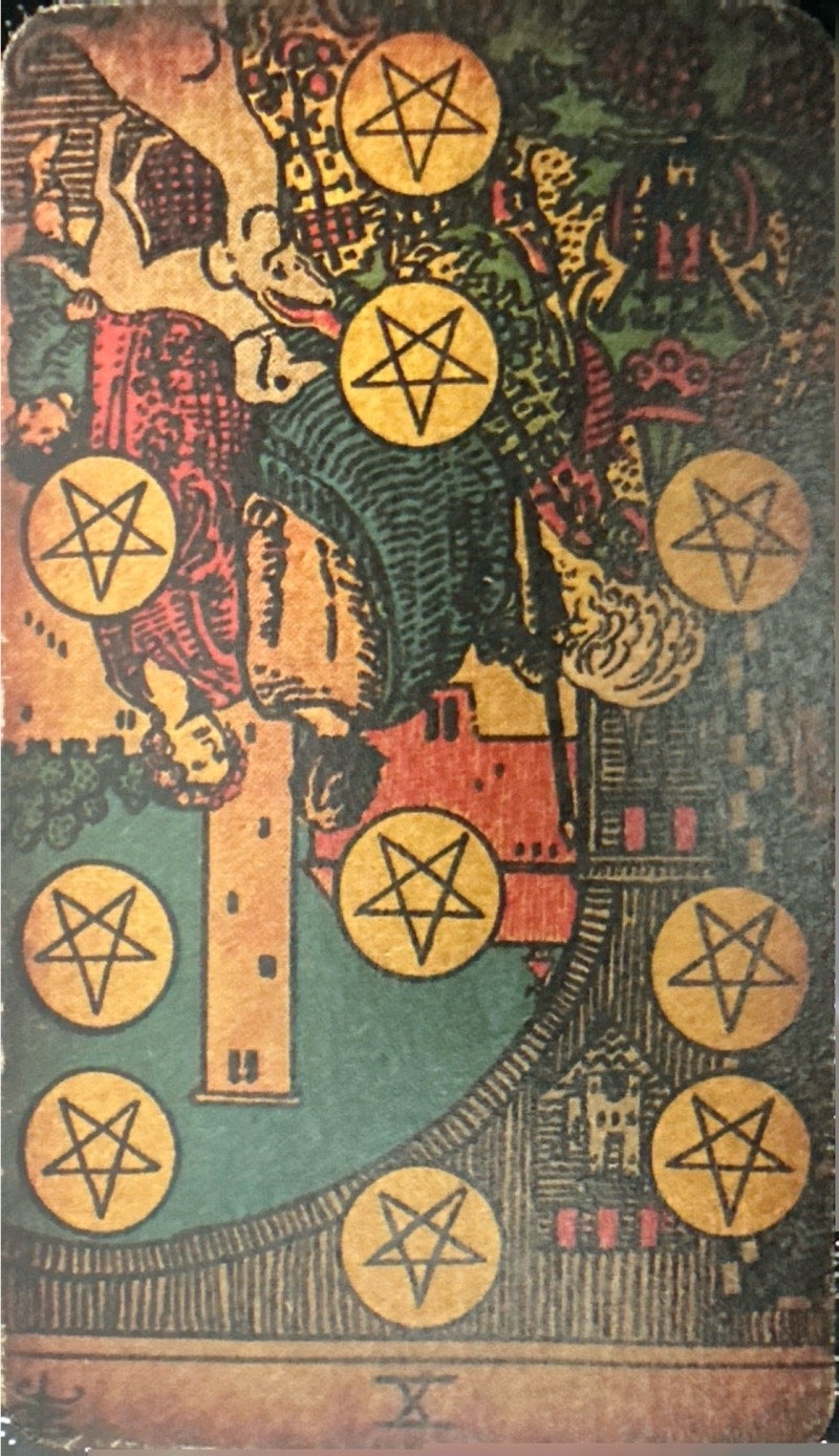 <p>X - Ten of Pentacles (Reversed)</p>