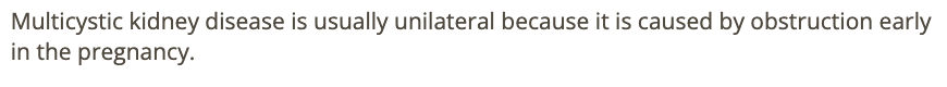 <p>b) multicystic kidney disease</p>