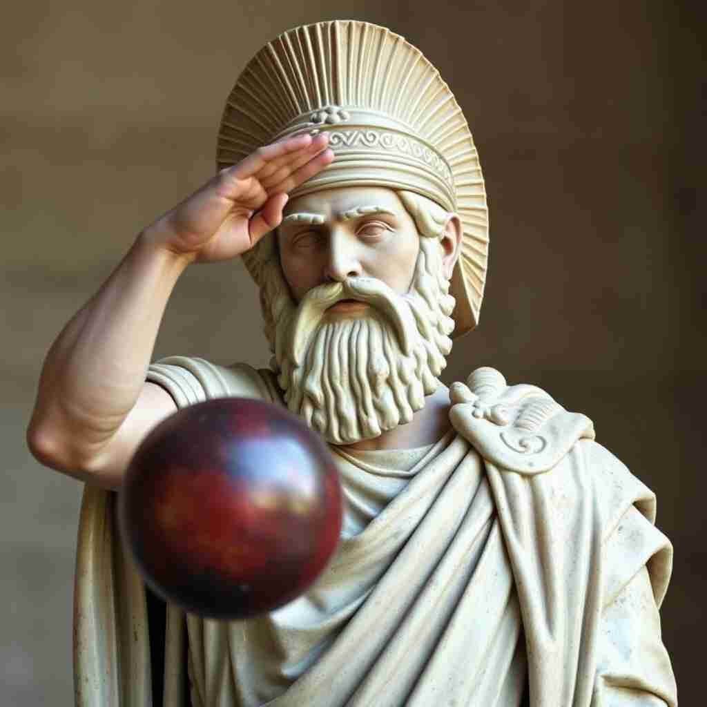 <p>Nero salutes a bowling ball.(Nero)</p>