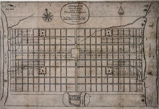 <p><strong>Description</strong>: Town established for religious purposes, as people sought a path to God without hierarchies of church principles. The plan was centered on fairness and equal access to services due to evenly sized blocks, central plaza, and wide streets with enough space. Design of city was based on Quaker ideals of community, peace and equality. Had governing places, and accessibility for firefighters.</p><p>(English Colonies)</p>