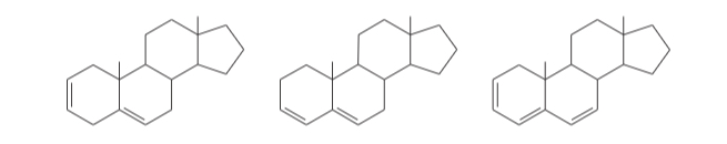 <p>(15.28) <span>A solution was prepared using 0.0010 g of an unknown steroid (of molecular weight around 255) in 100 mL of ethanol. Some of this solution was placed in a 1-cm cell, and the UV spectrum was measured. This solution was found to have lmax = 235 nm, with <em>A </em>= 0.74.</span></p><ol><li><p><span><strong>(a) &nbsp;</strong>Compute the value of the molar absorptivity at 235 nm.</span></p></li><li><p><span><strong>(b) &nbsp;</strong>Which of the following compounds might give this spectrum?</span></p></li></ol><p></p>