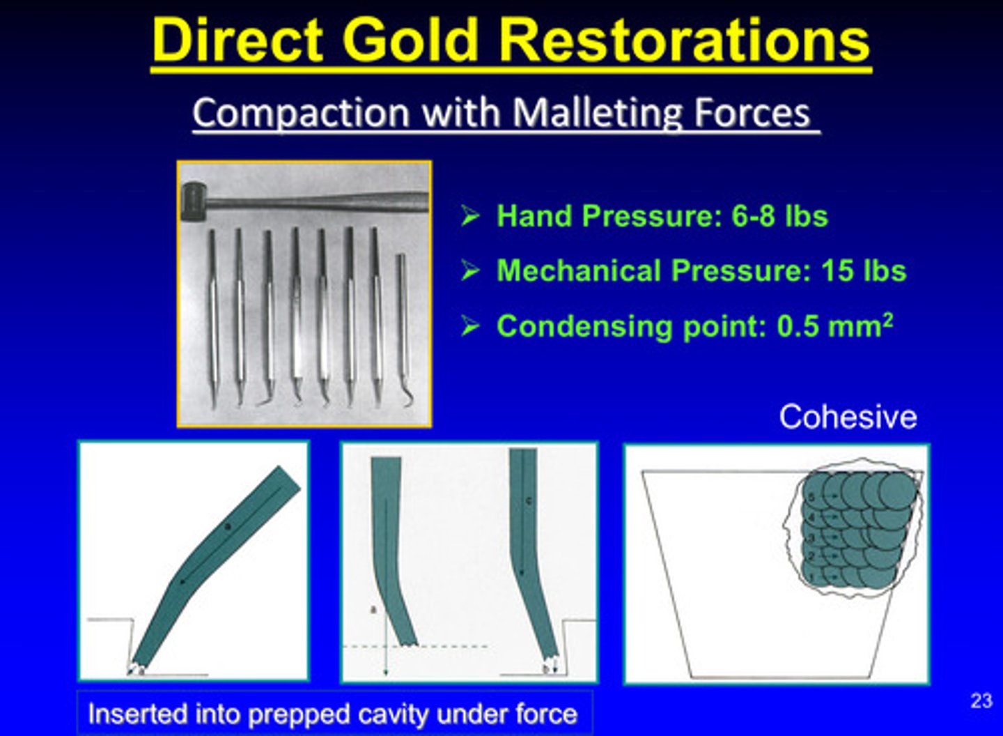 <p>1) hand pressure: 6-8 lbs</p><p>2) mechanical pressure: 15 lbs</p><p>3) condensing point: 0.5 mm^2</p>