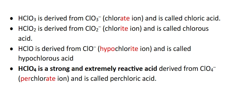 <p>acids derived from oxoanions that when dissolved in water result in the formation of hydronium ions and oxoanions. These are commonly used in labs, including gen chem, so the nomenclature is important</p>