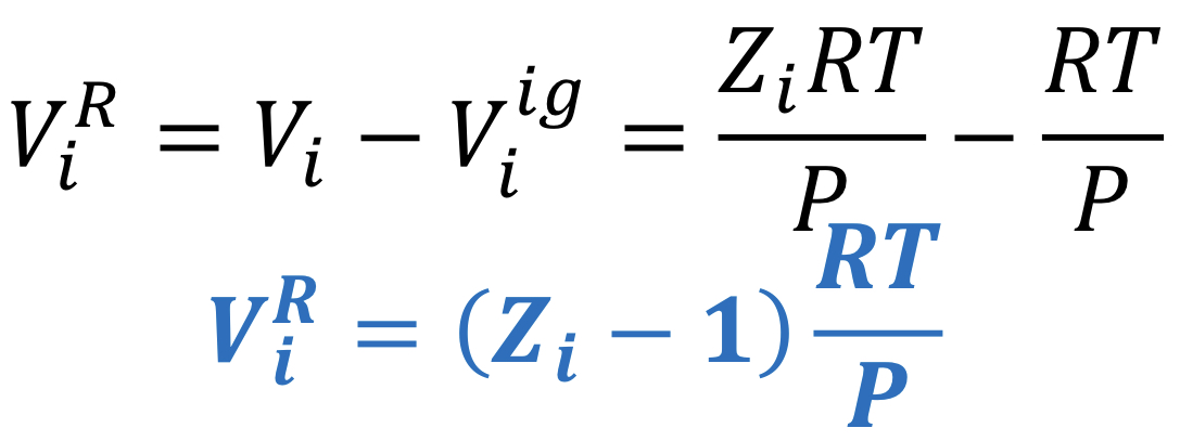 <p>Difference between the real gas volume, Vi and the ideal gas volume, Vi_ig.</p>