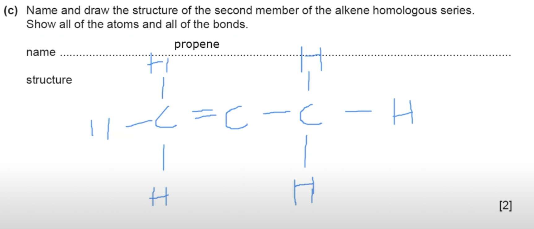 <p>In an alkene you need AT LEAST 2 carbon atoms for there to be a double bond, thus the first member of alkenes is going to be ethene and likewise the second member is propene.</p>