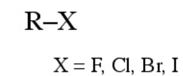 <p>halogen bonded to C</p>