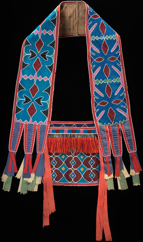 <p>163 - Bandolier bag.&nbsp;Lenape (Delaware tribe, Eastern Woodlands). c. 1850 C.E. Beadwork on leather.</p>