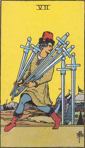 <p>7 of swords</p>