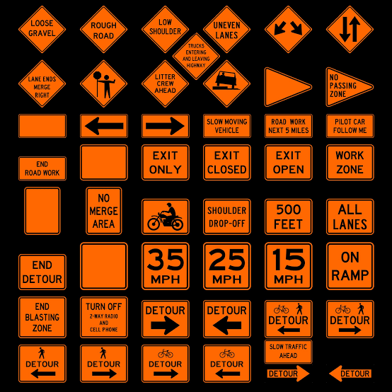 <p>What does ORANGE on a sign mean?</p>