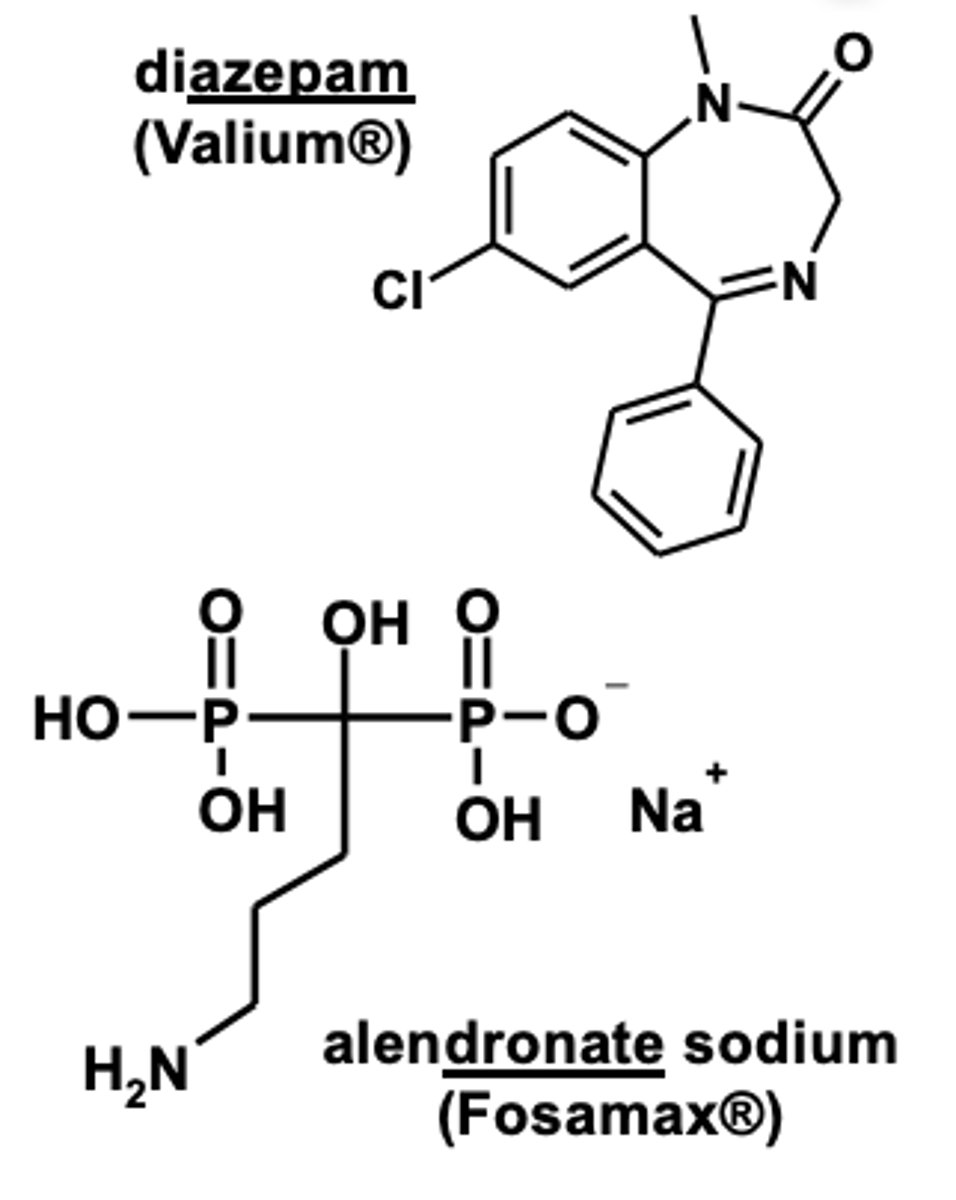 <p>Diazepam: 100% oral BA<br>Alendronate: <0.7% oral BA</p>