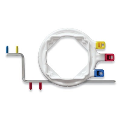 <p>Reduced number of component parts- (One Ring &amp; Arm) one aiming ring and one indicator arm; different bite blocks for different receptor sizes</p>