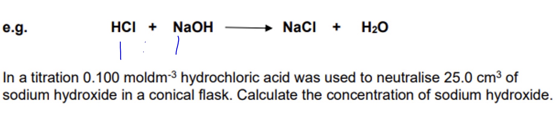 <p>outline the steps + calculate answer (concentration of NaOH)</p>