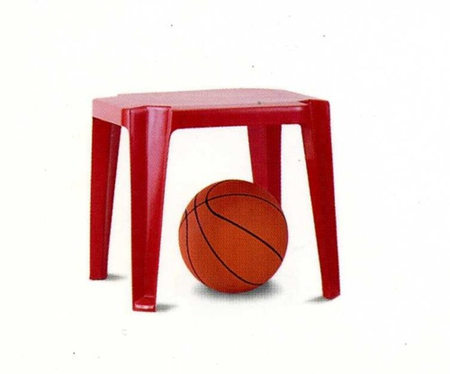 <p>The ball is ___ the stool.</p>