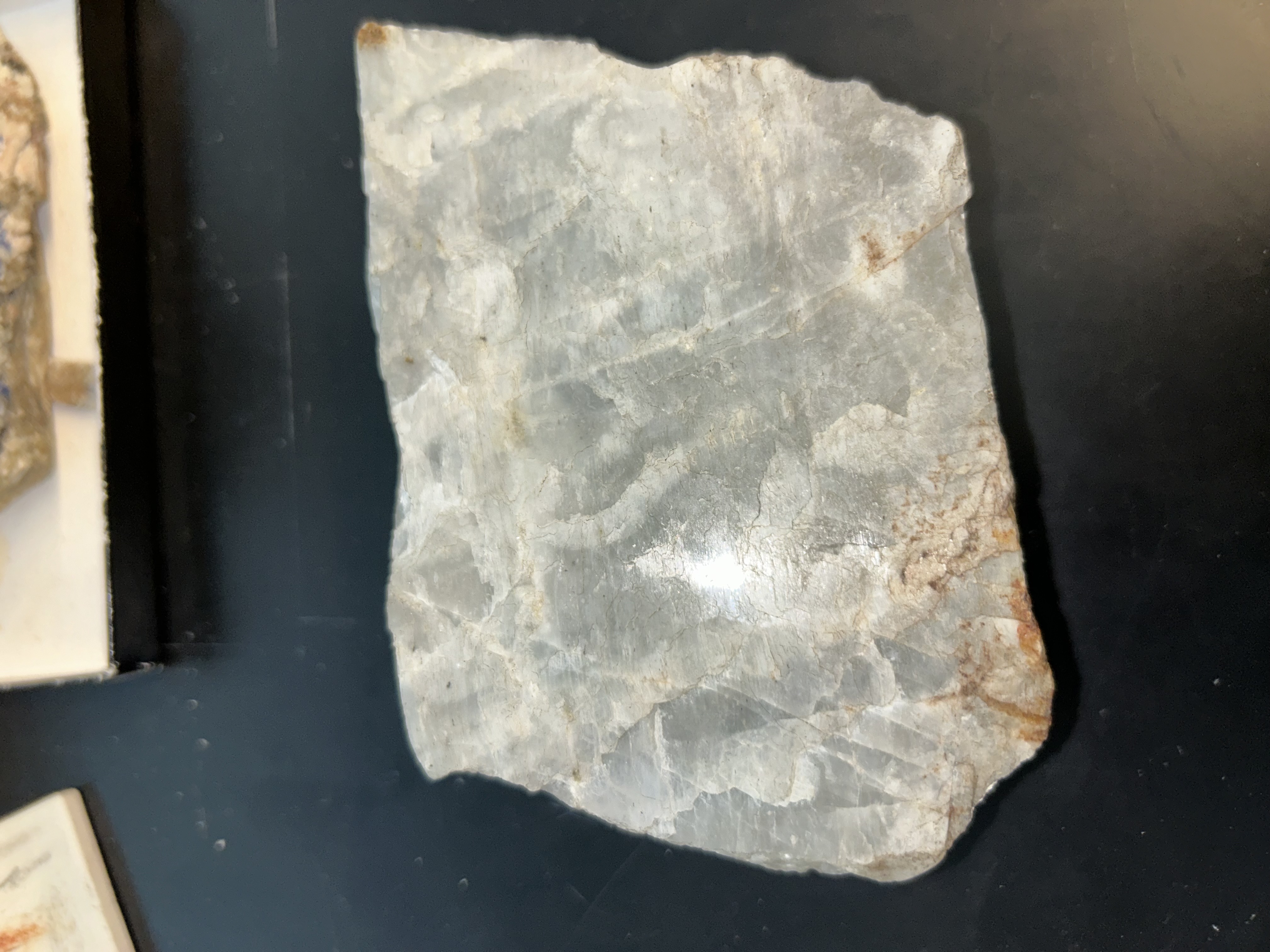 <p>similar to plagioclase, no striations, poor cleavage</p>