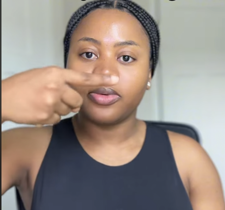 <p>loop in front of nose and mouth</p>