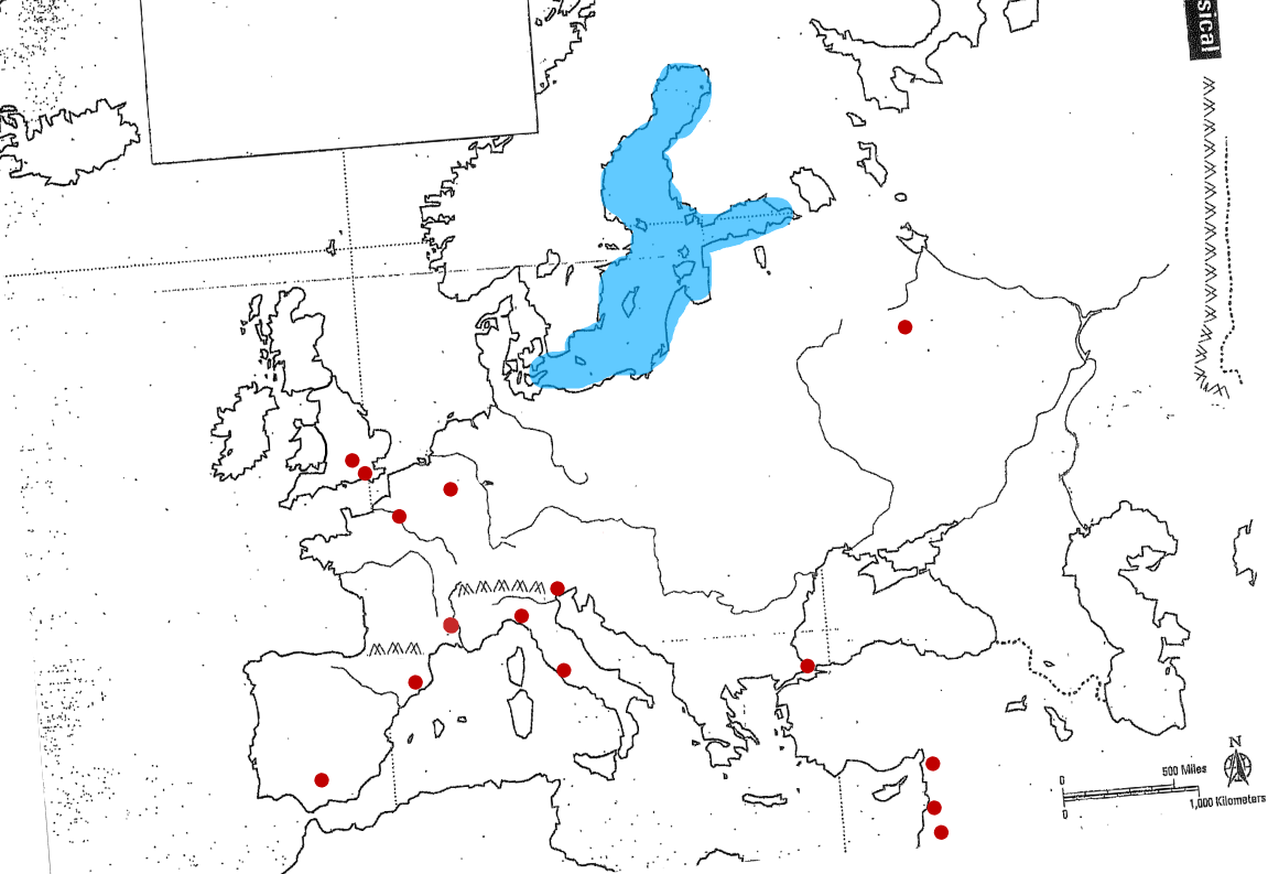 <p>to the right of Sweden, looks like a dolphin kinda</p>