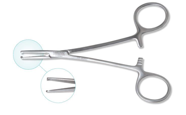 <p>Clamps tiny blood vessels.</p>