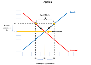 <p><span>When the quantity supplied is greater than the quantity demanded, producers lower prices which decreases the quantity supplied along the supply curve and increases the quantity demanded along the demand curve to establish an equilibrium price and quantity.</span></p>