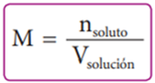 <p><span style="font-family: Calibri">es necesario dividir la cantidad de soluto presente en una muestra de solución entre el volumen de esta, expresada en litros. La concentración de la solución expresada de esta manera se designa con la letra M. Resulta así la siguiente expresión: </span></p>