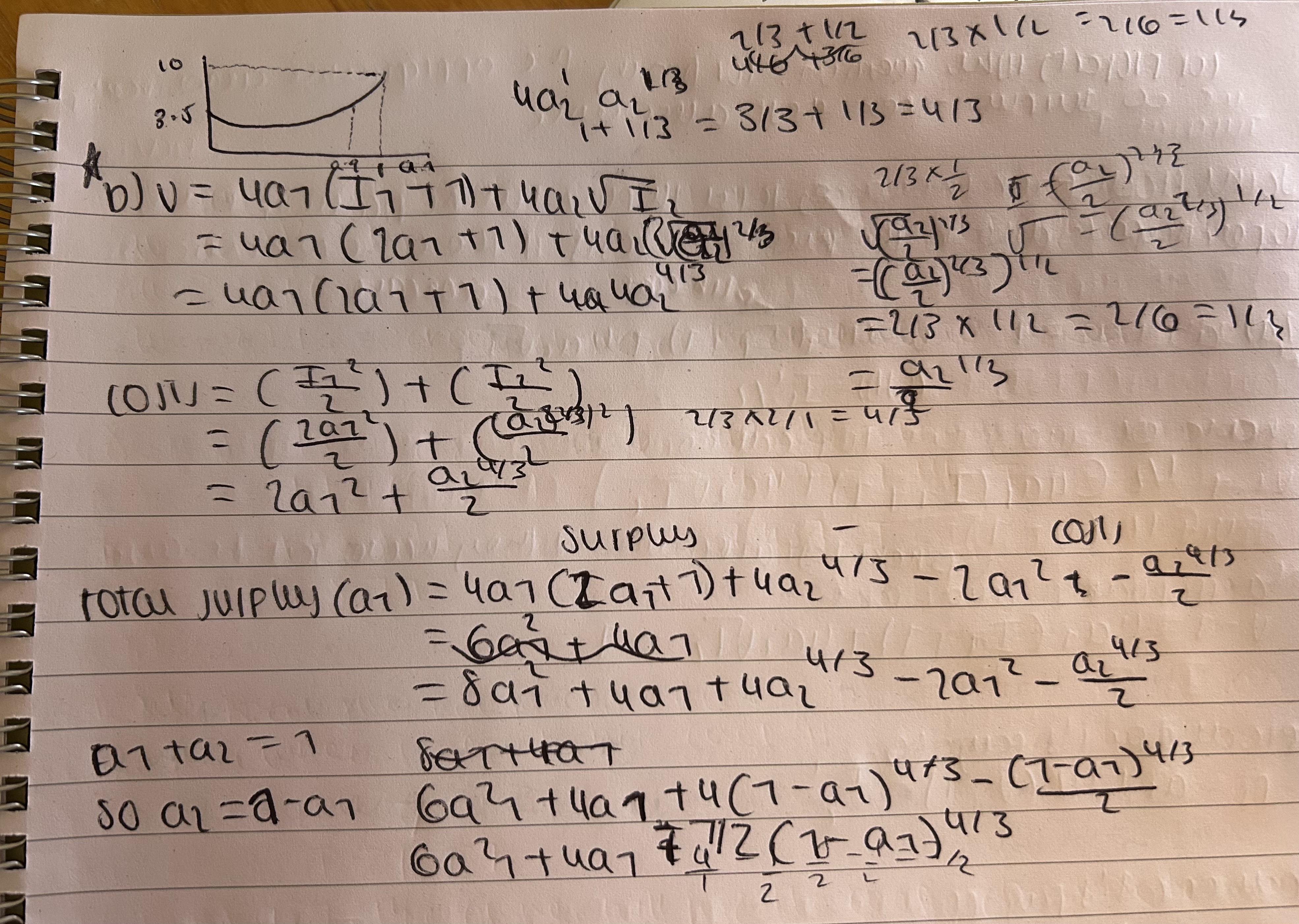 <ul><li><p>we choose a1 and a2 to maximise V - costs </p></li><li><p>Replace the investment levels into the equation </p></li><li><p>substitute in a2 = 1 - a1 </p></li><li><p>use this to plot the graph </p></li><li><p>the optimal ownership (the one that maximises the new value) is to assign the whole property of the asset to producer 1 (a1 = 1) </p></li><li><p>if not party can have less than 10%, then a1 = 0.09 is optimal </p></li><li><p>consistent with the prediction that when the investment of a party has a stronger effect on the value of the transaction, that party should get a higher proportion of the assets </p></li><li><p>if we look at the effect of I1 and I2 on C, it is clear (and given that costs are symmetric) that I1 has a larger influence on V </p><ul><li><p>the effect is so much larger than producer 1 should own as much as possible of the asset </p></li></ul></li></ul><p></p>