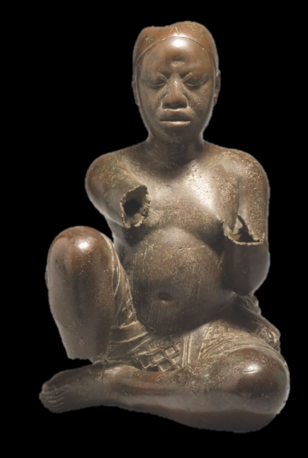 <p>where was the seated figure found and its significance and what does it depict </p>