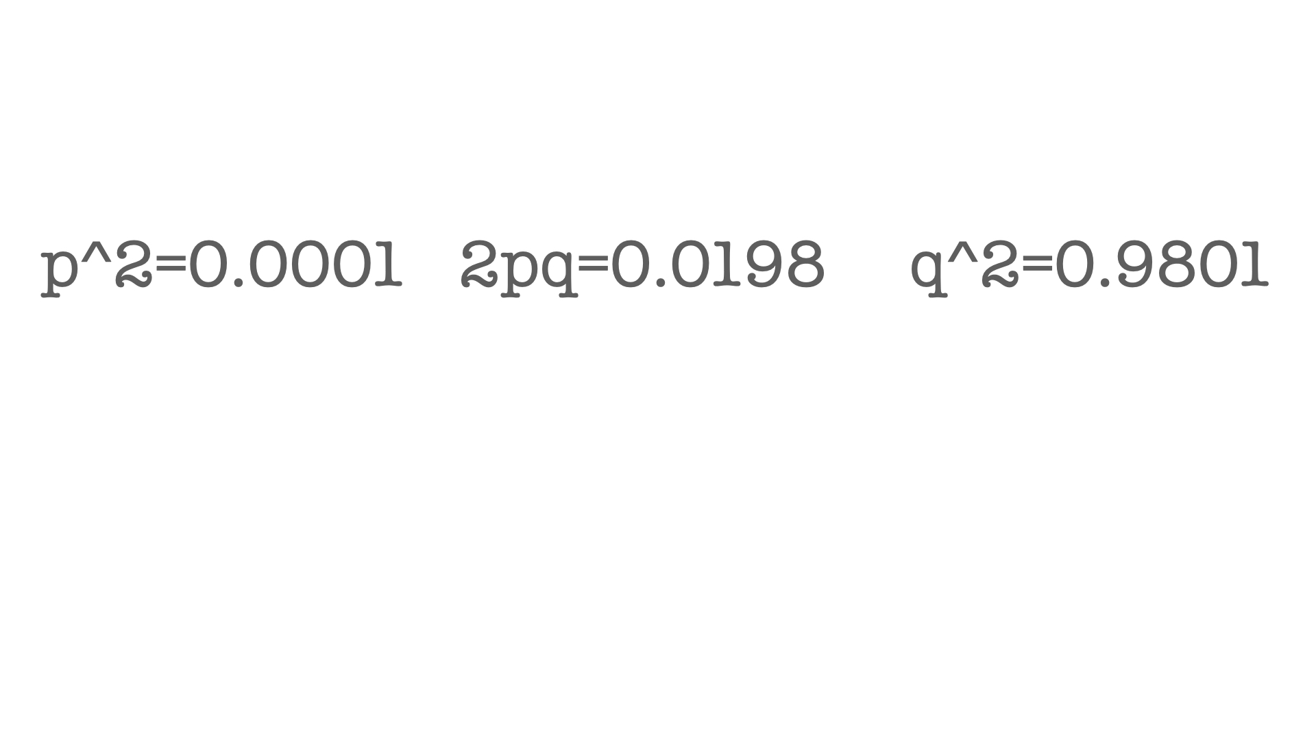 <p><span>What are the the allele frequencies that would lead to the following genotype frequencies shown above, assuming all the conditions of Hardy Weinberg are in fact true?</span></p>