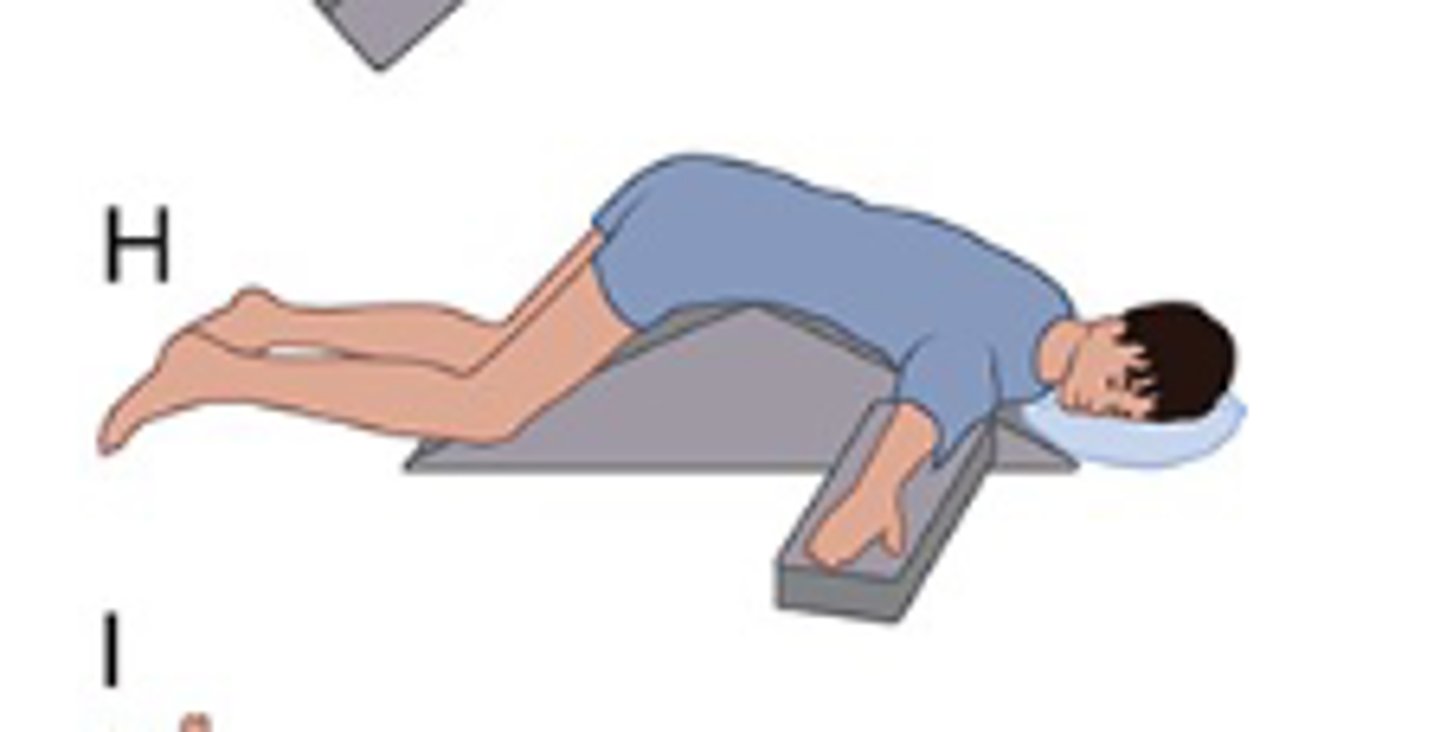 <p>kneeling</p><p>-used for colorectal</p>