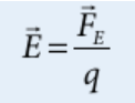<p>the ratio between electric force and charge exerted on a test charge</p><p>Acts as a positive particle</p><p>Field and force in the same direction</p>