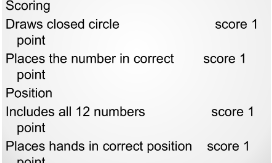 which has been used since 1992, is a screening tool that helps identify those with cognitive impairment and that is used as a measure of severity.

Instruction: On a piece of blank paper ask the elders to draw circle
Ask the elders to place the numbers 1-12 inside the circle as for a clock
Ask the elders to place the hands at 3:45
