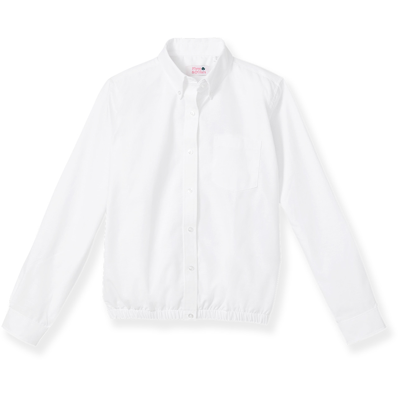 <p>long sleeve banded bottom oxford blouse</p>