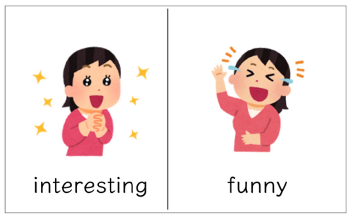 <p>interesting; funny</p>