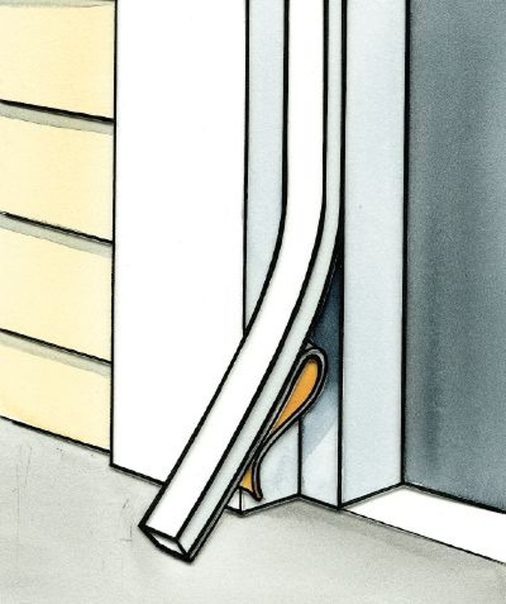 <p>Narrow sections of thin metal or other material installed to prevent the infiltration of air and moisture around windows and doors.</p>