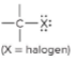 <p>carbon halogen bond</p>