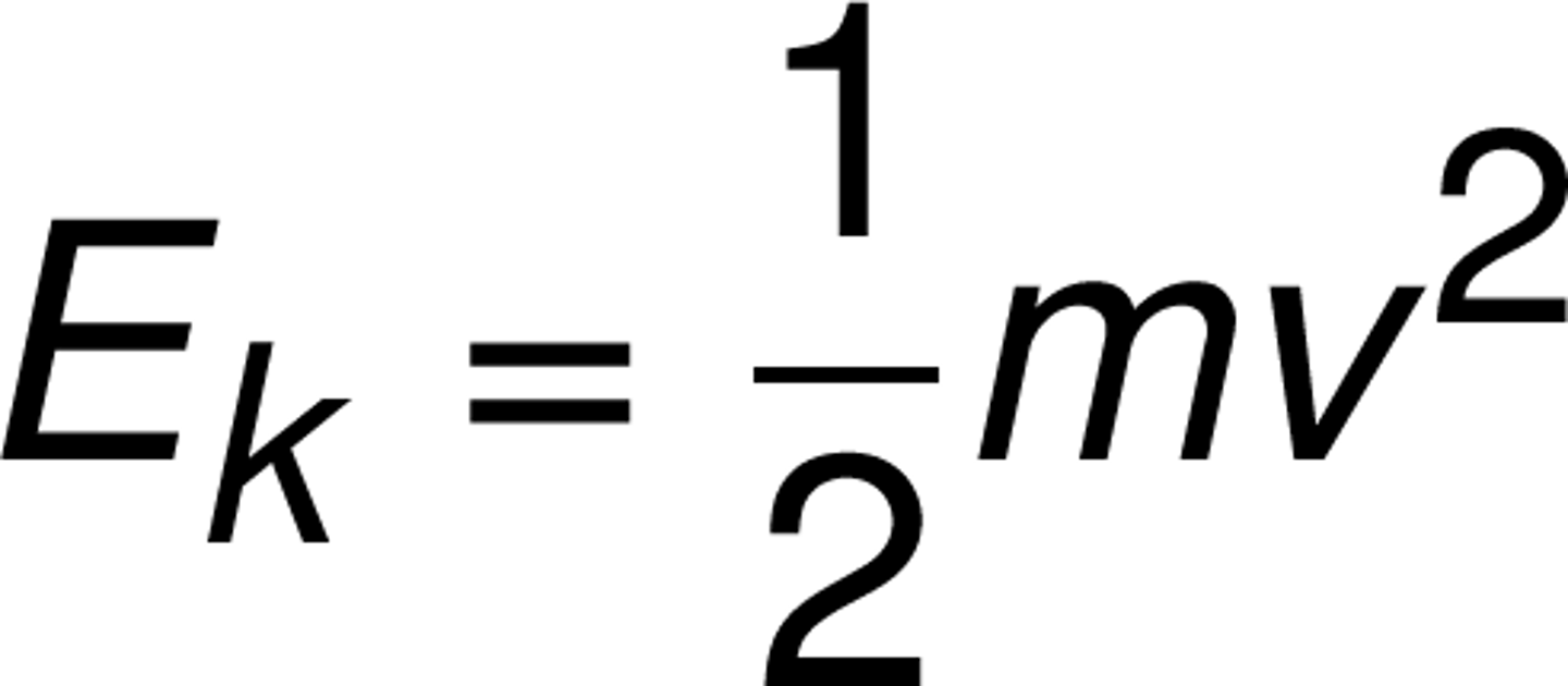 <p>object's energy because of its motion (measured in J) (1/2 x mass x speed^2)</p>