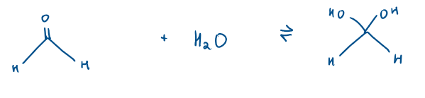<p>Formaldehyde + H<sub>2</sub>O</p><p>Which is the major and minor product?</p>