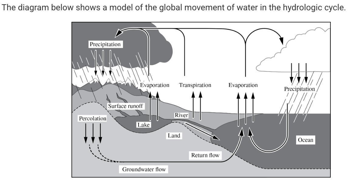 <p><span><span>Based on the diagram, which of the following statements about the hydrologic cycle is true?</span></span></p>