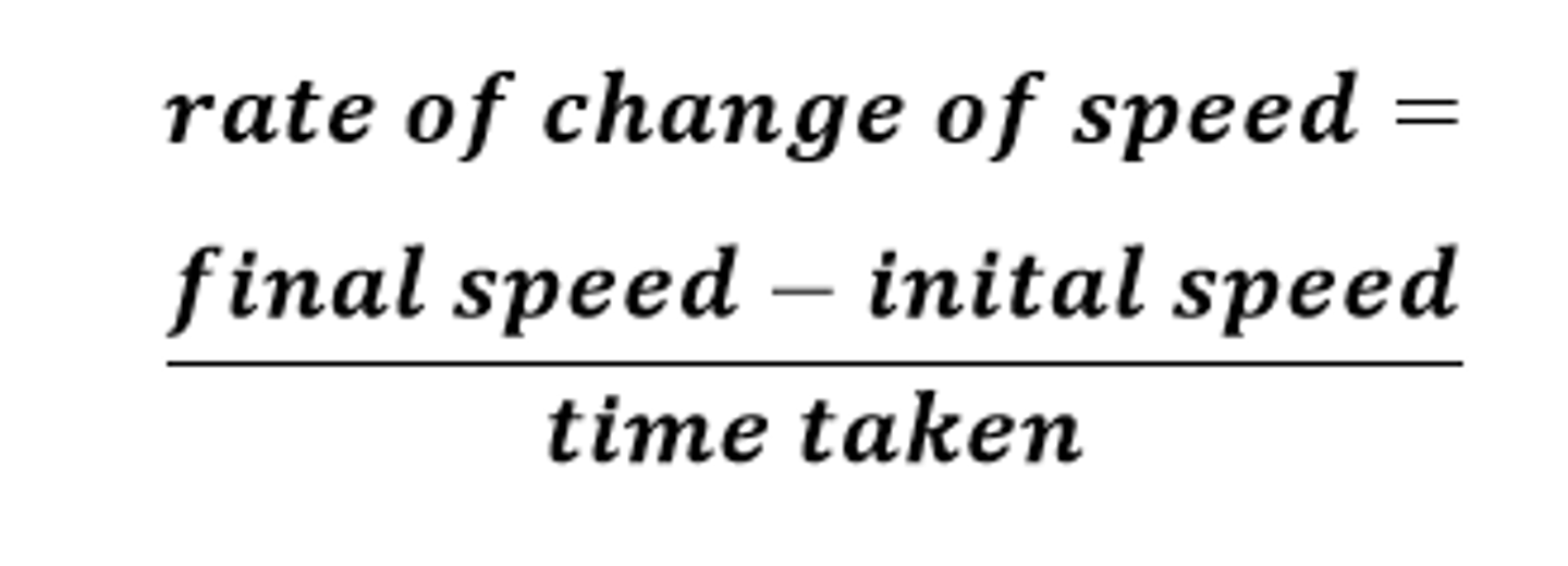 <p>acceleration = (final speed – initial speed) ÷ time taken</p>