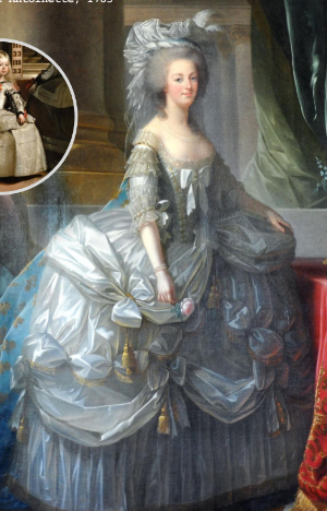 <p>court gown with a grand pannier and lots of <strong>bows</strong></p>