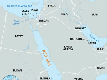 <p>Between Northeast Africa and Arabian peninsula, Thin strip near Egypt and Saudi Arabia  </p>