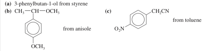 <p>(17.39) Show how you would synthesize the following compounds, using the indicated starting materials.</p>