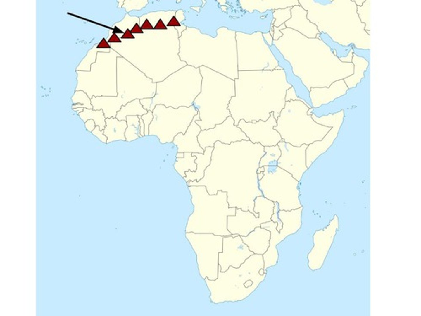 <p>a mountain range in northern Africa between the Mediterranean and the Sahara Desert</p>