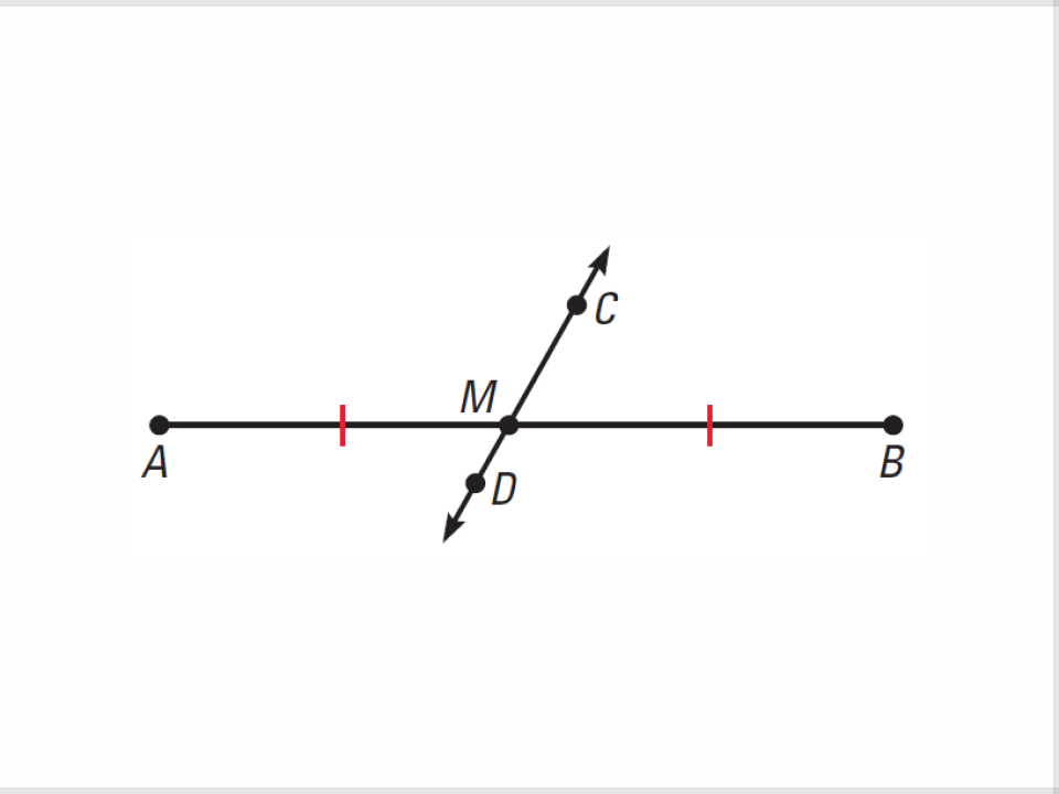 <p>The midpoint M of segment AB with endpoints A(x1, y1) and B(x2,y2) is given by m( (x1+x2)/2, (y2+y1)/2 )</p>