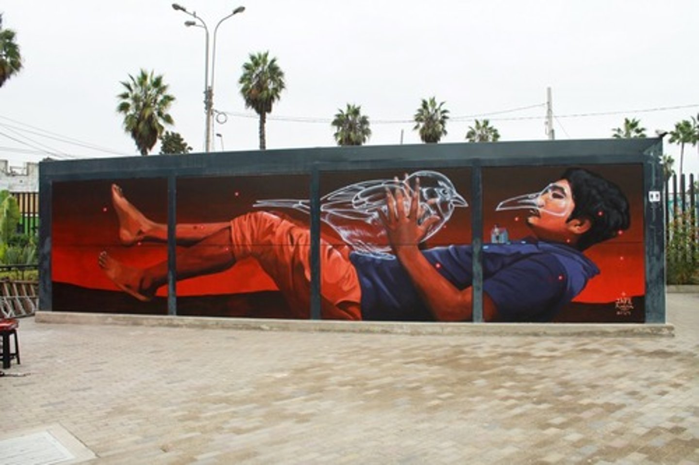<p>a) Jade Rivera aka JADE is Peruvian street artist whose work, from miniature pieces to large murals, is striking through the sincere way the artist depicts the realities surrounding him, the problems people face in Peru and the deep connection that they have with their own culture.<br>b) To date, Rivera insists on using painting as a reflection of what his perception absorbs daily and is reunited with its Andean roots for the development of its graphic style.</p>