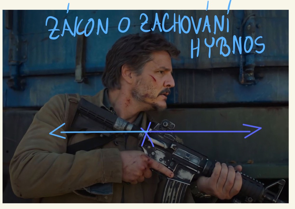 Zákon o zachování hybnosti; vystřelená kulka vyvine sílu, která se pro vyrovnání hybnosti vrátí 