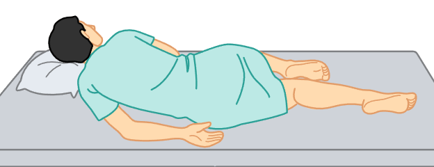 <p>patient lies on their left side with the right leg sharply bent at the knee and left leg slightly bent. </p><ul><li><p>rectal exams/temperatures, enemas, perineal or pelvic exams. </p></li></ul><p></p>