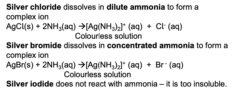 <ul><li><p>treat them with ammonia solution to help differentiate the colours</p></li></ul><p></p>